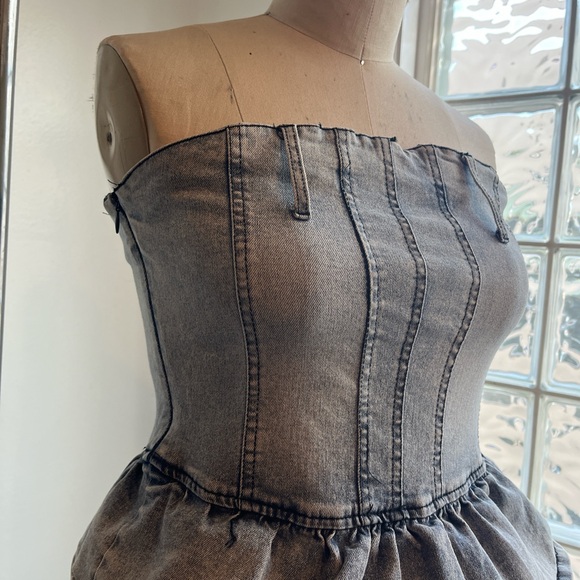 Strapless Denim Ruffle Dress - Picture 2 of 5
